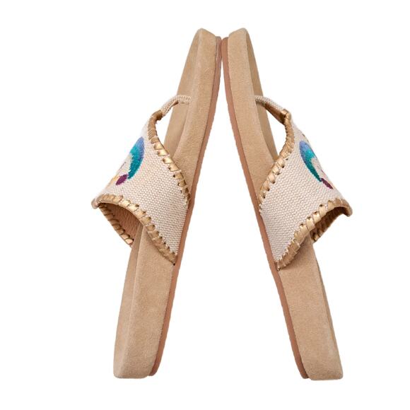 JACK ROGERS Embroidered Beach Thong Comfort Sandals Size 7 Preppy Coastal Beige - Picture 2 of 8